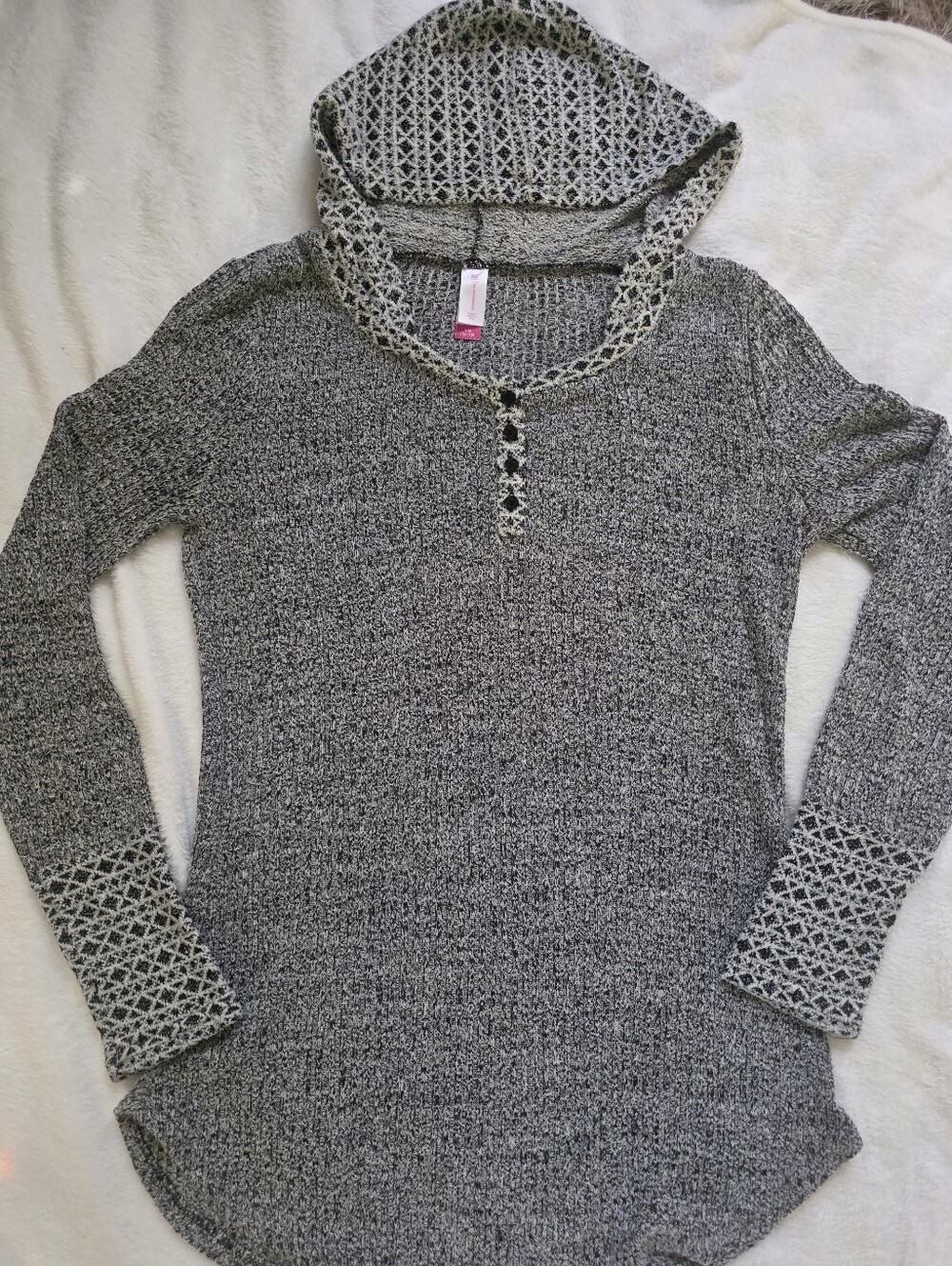 No Boundaries Black and Gray Hooded Knit Tunic